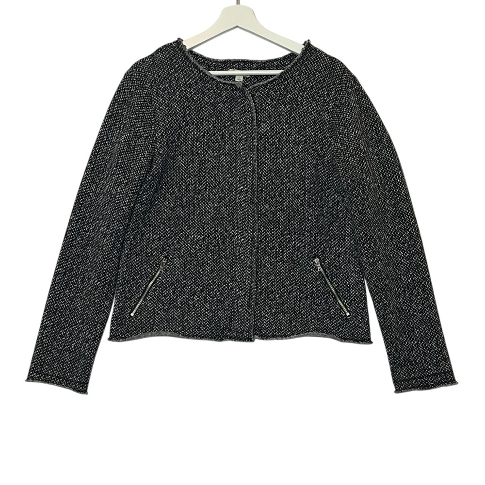 GAP Women’s Herringbone Fleece Jacket Size Large Black and White full zipper